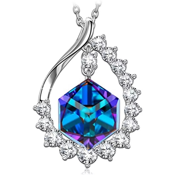 Floating Blue Topaz Rhinestone necklace - Picture 2 of 7